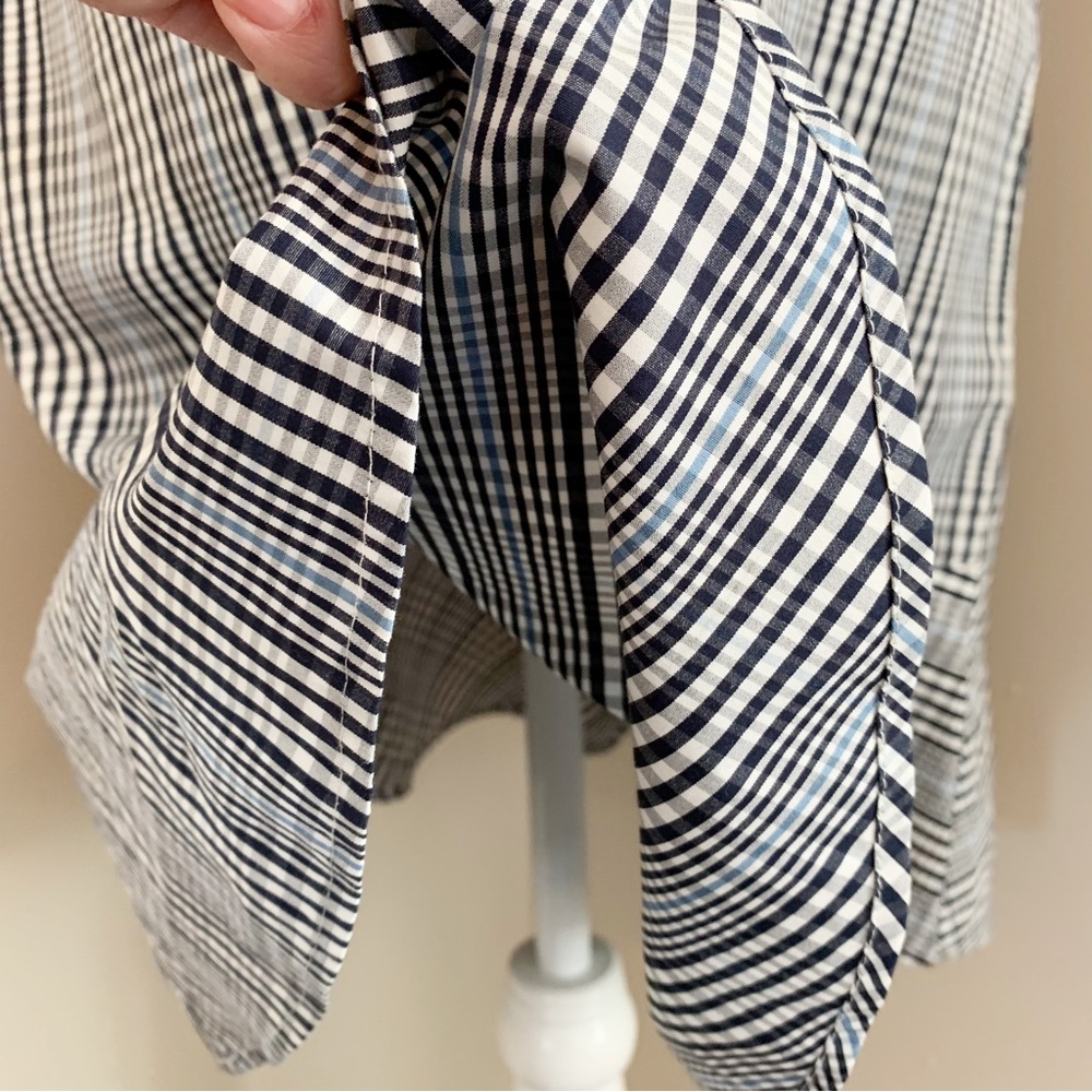 SOLD!  J CREW 6 Navy Blue Plaid Flutter Hem Flounce Halter V Neck Shift Dress - Picture 8 of 15